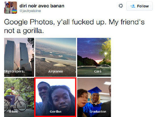 太逗了！谷歌照片應(yīng)用把黑人標(biāo)記成“大猩猩”