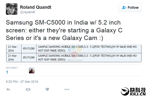 三星將推千元手機Galaxy C：采用全金屬設(shè)計