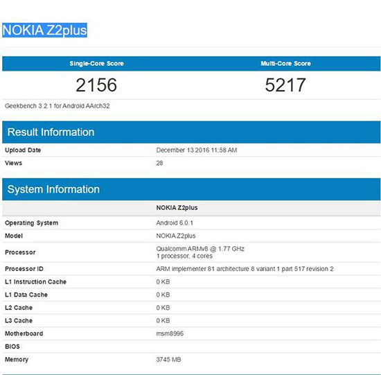 跑分逆天！ 諾基亞還有個高端系列Z2 Plus？