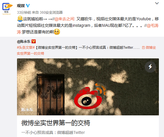 微博成世界第一？CEO和用戶都不服 打臉吐槽一齊上