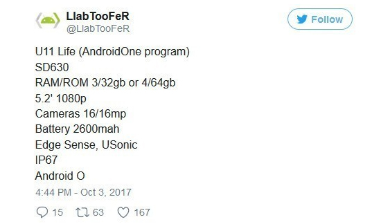 Android One新機(jī)HTC U11 Life：驍龍630賣這么貴？