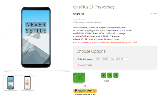 一加5T海外預(yù)售頁面曝光，價格和配置參數(shù)一并流出